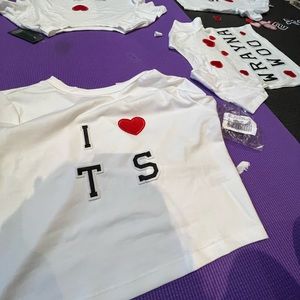 Handmade “I Love TS” Cropped White Baby Tees Small and Medium